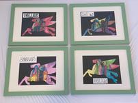 Set of 4 Framed Watercolor Art Featuring the Dallas Skyline and Pegasus 202//151